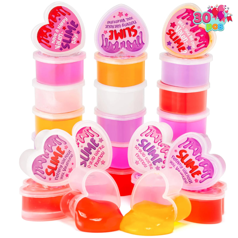 30 Pack Valentines Day Cards Heart Shape Slime Stress for Kids Exchange Gifts