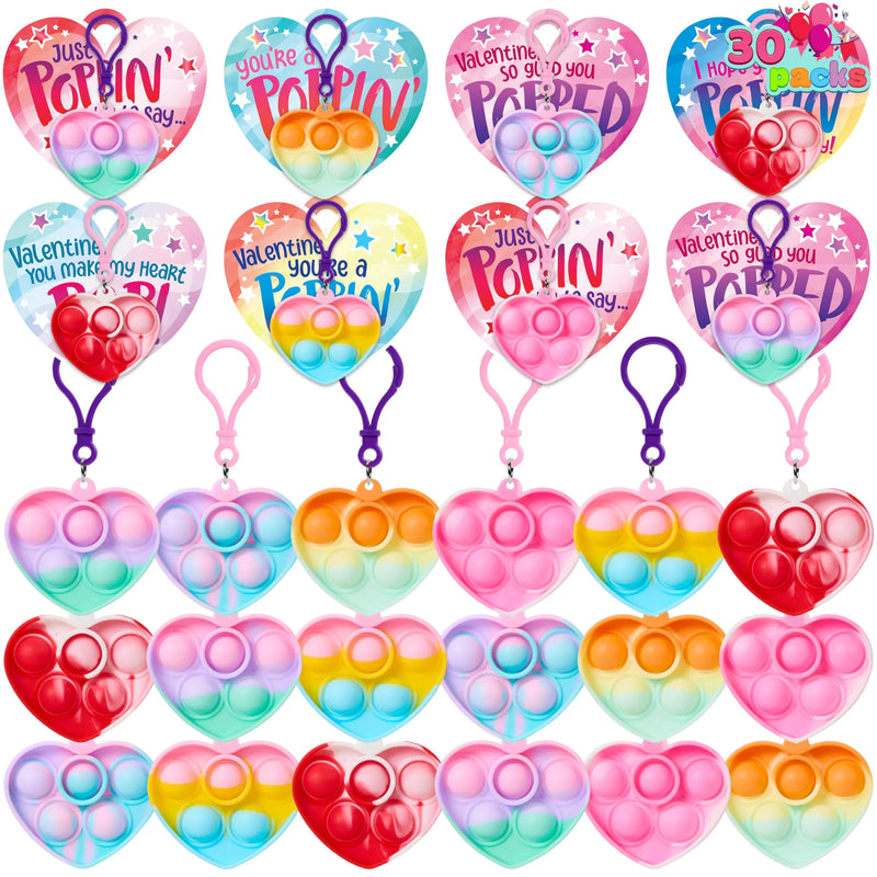 30 Packs Valentine’s Day 6-Design Gift Cards with Heart Bubble Keychain