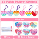 30 Packs Valentine’s Day 6-Design Gift Cards with Heart Bubble Keychain