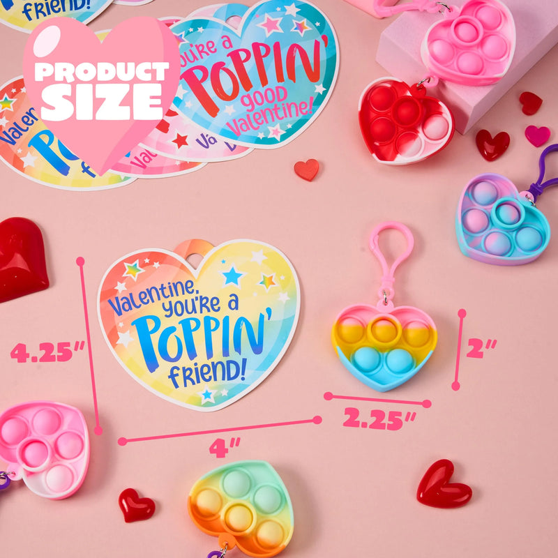 30 Packs Valentine’s Day 6-Design Gift Cards with Heart Bubble Keychain
