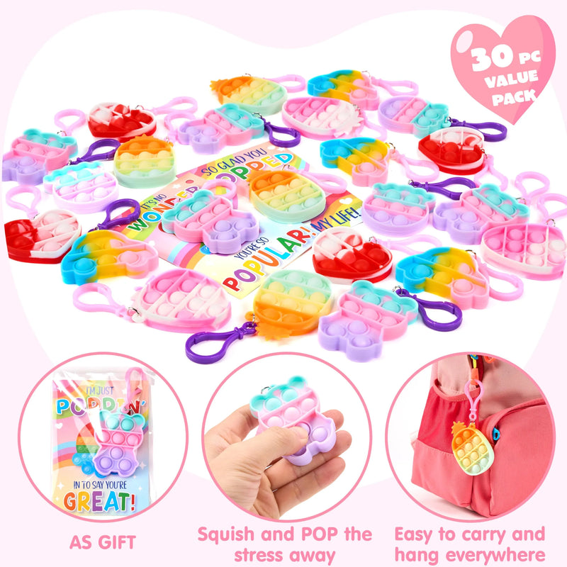 30 Packs Valentine’s Day 6-Design Gift Cards with Multi-Shape Toys