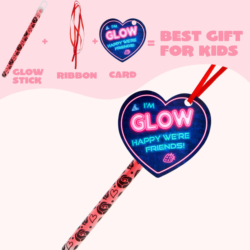 30 Packs Valentine’s Day Gifts Cards with Bright Large Glow Sticks for Kids Classroom Exchange Toy