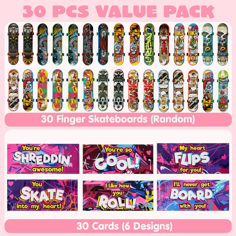 30 Packs Valentine’s Day Mini Finger Skateboards with Cards