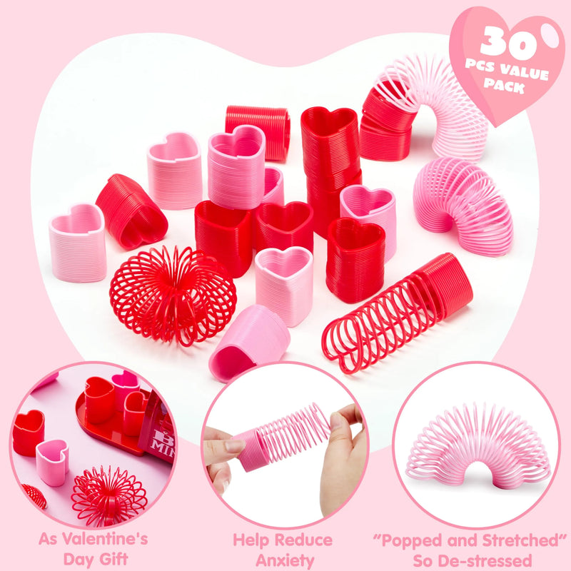 30 Packs Valentine’s Day Multi-Color Heart Coil Springs Toys for Kids Classroom Exchange