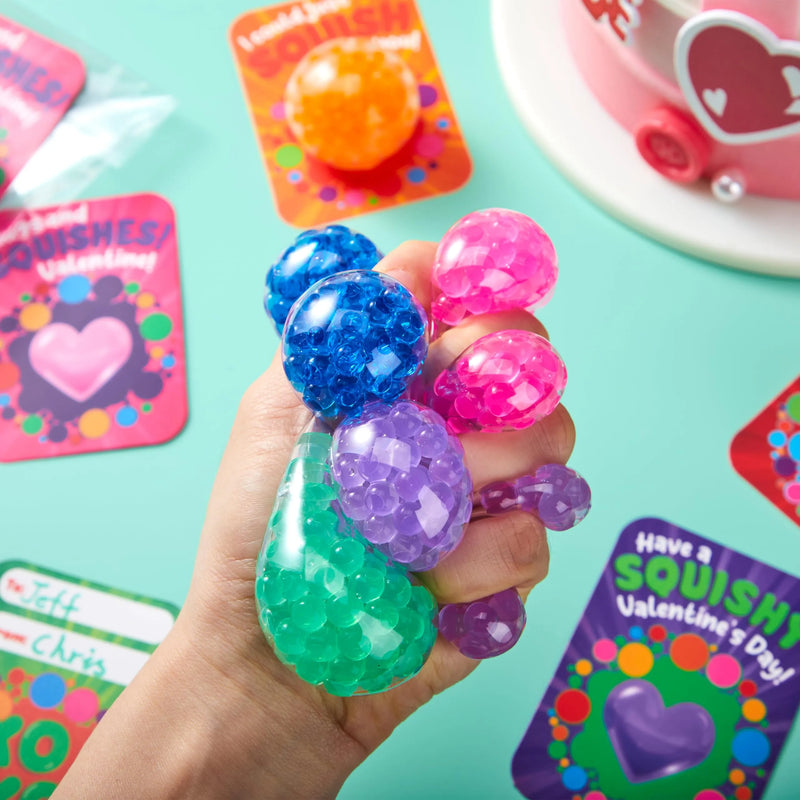 30 Packs Valentine’s Day Water Droplets Stretchy Balls with Cards