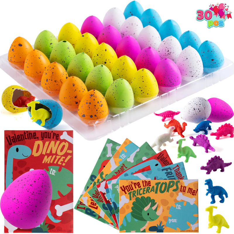 30 Packs Valentines Day Cards with Hatch Growing Dinosaur Eggs Toys with Hangers Valentine's Day Classroom Exchange Gifts