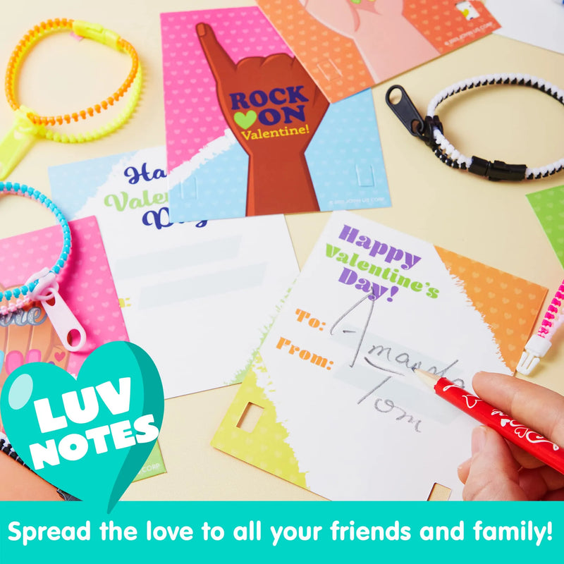 30Pcs Kid Valentines Cards with Zipper Bracelets-Classroom Exchange Gifts