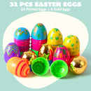 32Pcs 3.15in Printed Easter Eggs Include 8 Golden Eggs for Easter Egg Hunt