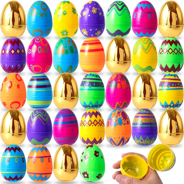 32Pcs 3.15in Printed Easter Eggs Include 8 Golden Eggs for Easter Egg Hunt