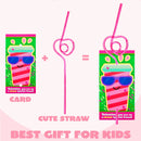 32Pcs Kids Valentines Cards with Colorful Loop Reusable Drinking Straws-Classroom Exchange Gifts
