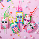 32Pcs Kids Valentines Cards with Colorful Loop Reusable Drinking Straws-Classroom Exchange Gifts