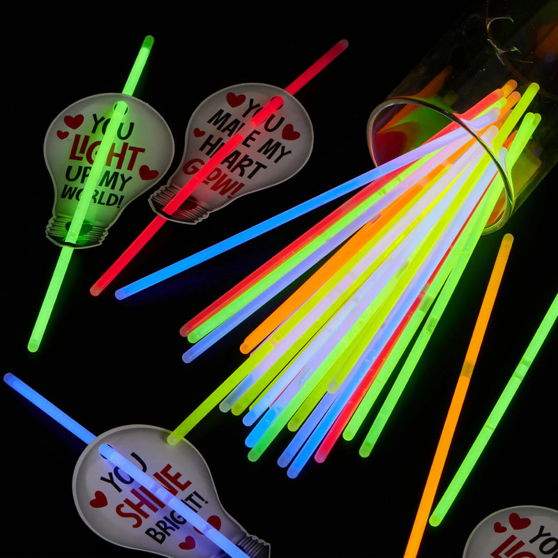 36 Packs Neon Valentines Day Gift Bulb Cards with Glow Sticks, Glow Necklaces