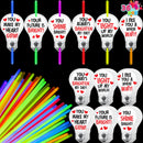 36 Packs Neon Valentines Day Gift Bulb Cards with Glow Sticks, Glow Necklaces