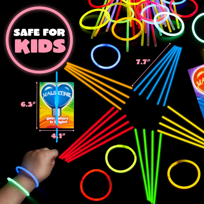 36 Packs Neon Valentines Day Gift Cards with Glow Stick Bracelets for Classroom Exchange Cards