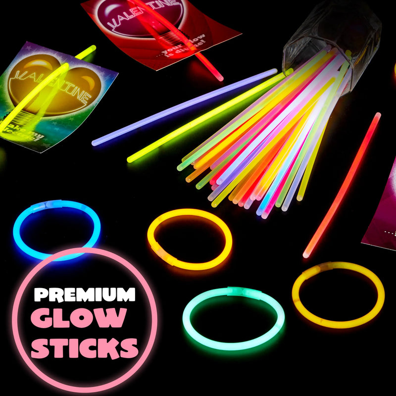 36 Packs Neon Valentines Day Gift Cards with Glow Stick Bracelets for Classroom Exchange Cards