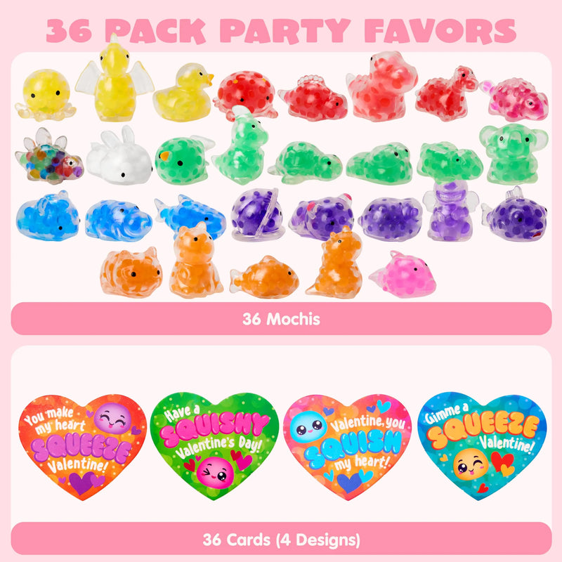 36 Packs Valentine’s Day Heart Gift Cards with Water Jelly Squishy Toys for Classroom Exchange