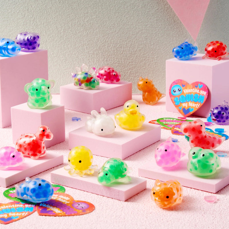 36 Packs Valentine’s Day Heart Gift Cards with Water Jelly Squishy Toys for Classroom Exchange