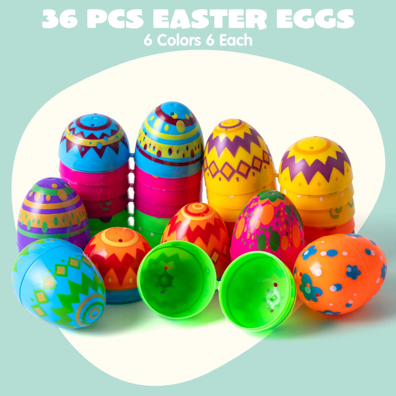 36Pcs 3.15in Printed Colorful Plastic Easter Eggs for Easter Egg Hunt