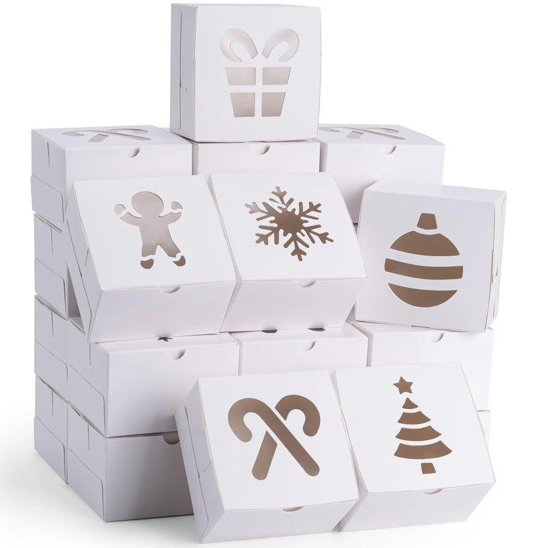 36Pcs Christmas White Treat Bakery Boxes with Window 4in x 4in x 2.5in