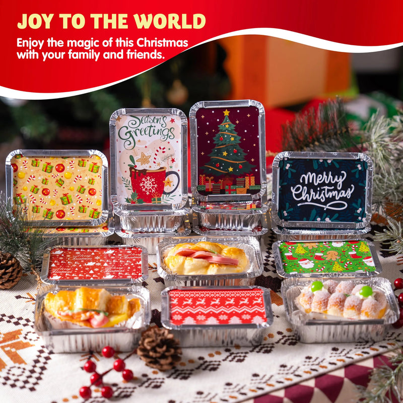 36 Pieces 9 Designs Christmas Foil Containers with Lids 5in x4in x1.5in