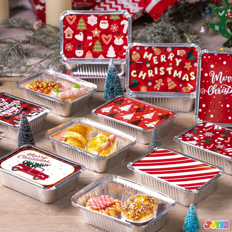 36 Pieces Christmas Foil Containers with Lids, 9 Holiday Designs