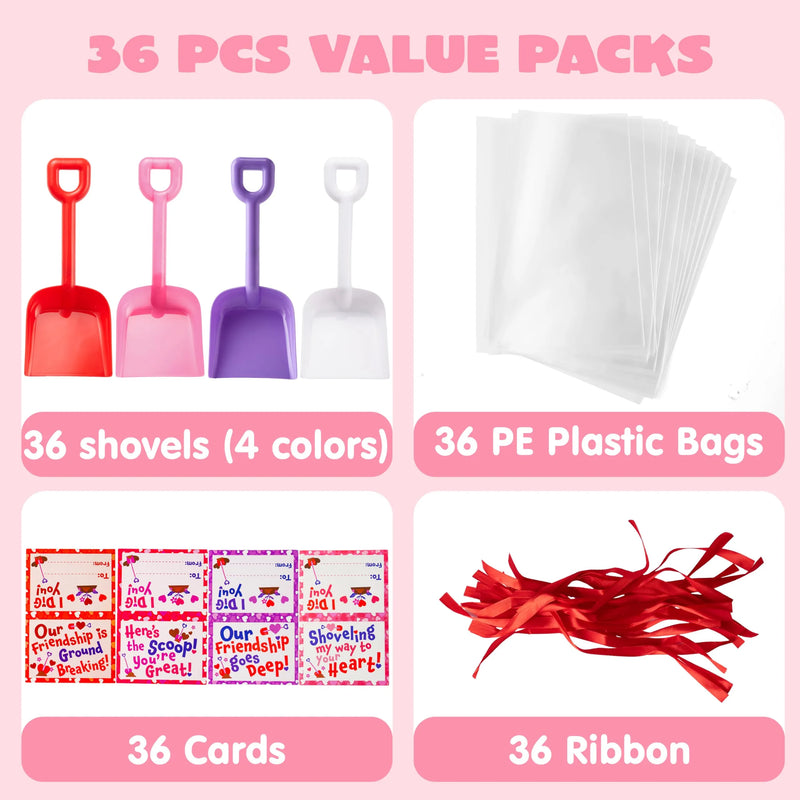36Pcs Plastic Shovels Toy with Valentines Day Cards for Kids-Classroom Exchange Gifts
