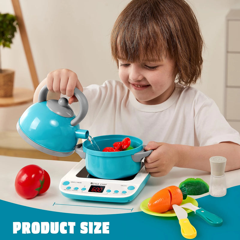37Pcs Kids Kitchen Playset, Toddler Pretend Cooking Toy Set with Pans, Pots, Utensils Cookware Toys, Play Food, Cutting Vegetables