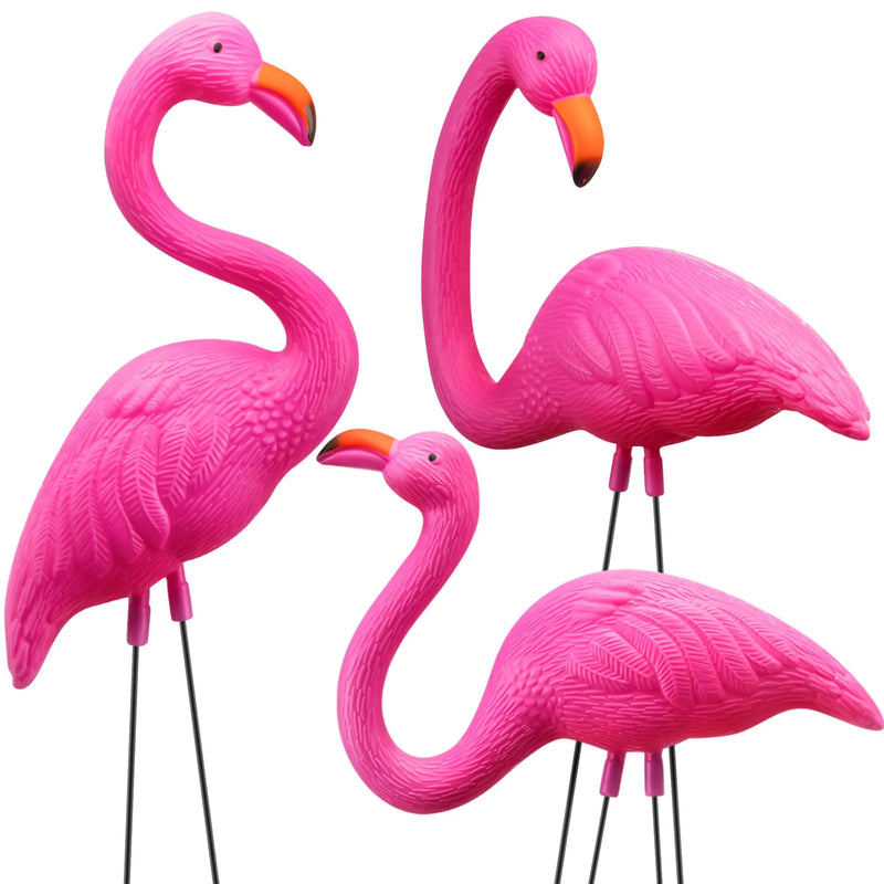 3 Pack Medium Pink Flamingo Ornament Stakes Yard Decorations