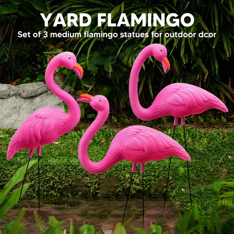 3 Pack Medium Pink Flamingo Ornament Stakes Yard Decorations