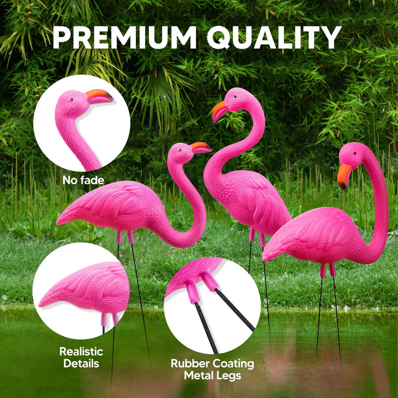 3 Pack Medium Pink Flamingo Ornament Stakes Yard Decorations