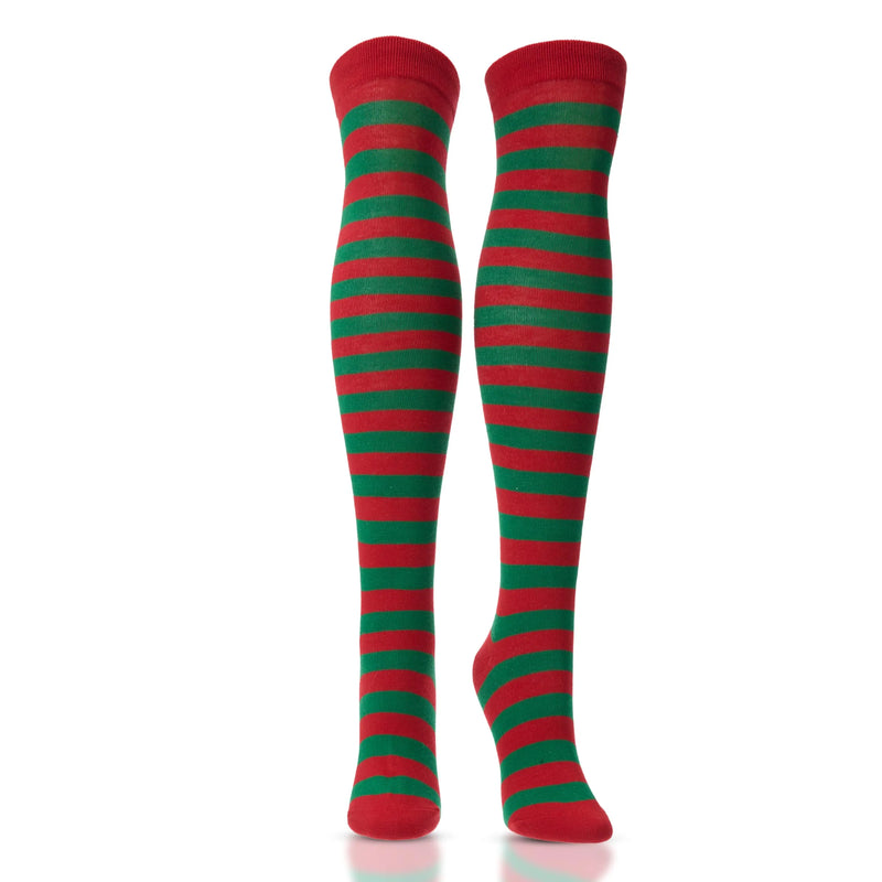 3 Pairs Women Striped Long Socks, Christmas Over Knee Socks, Elf Socks