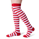 3 Pairs Women Striped Long Socks, Christmas Over Knee Socks, Elf Socks