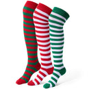 3 Pairs Women Striped Long Socks, Christmas Over Knee Socks, Elf Socks