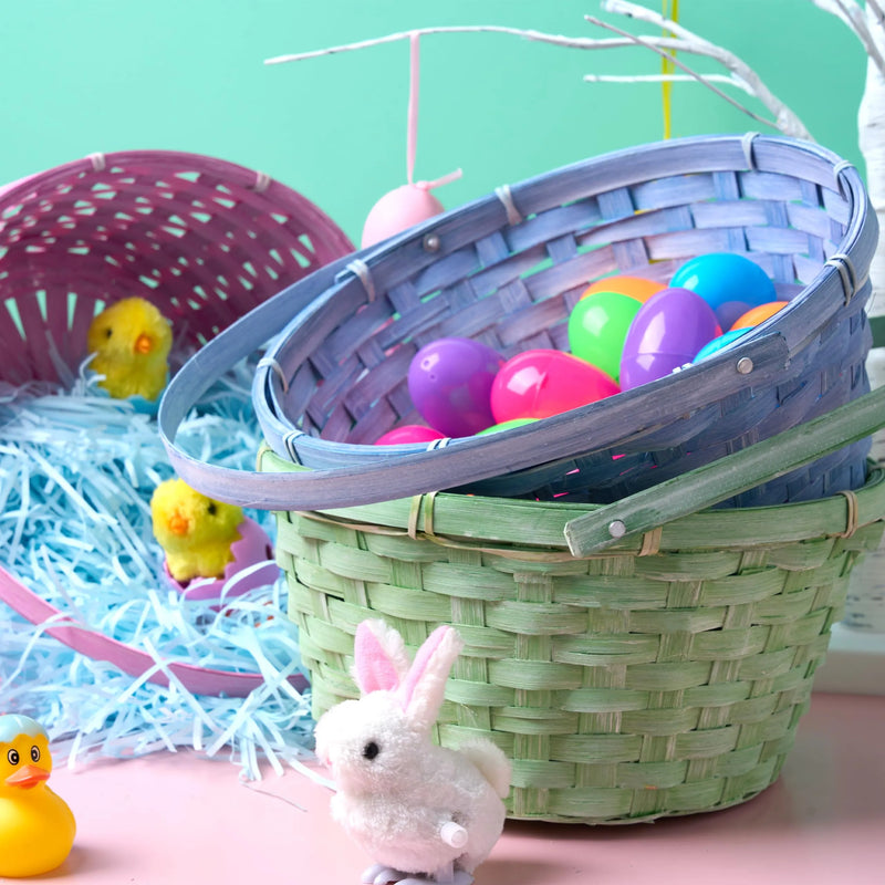 3Pcs Easter Bamboo Baskets with Folding Handle for Easter Egg Hunt