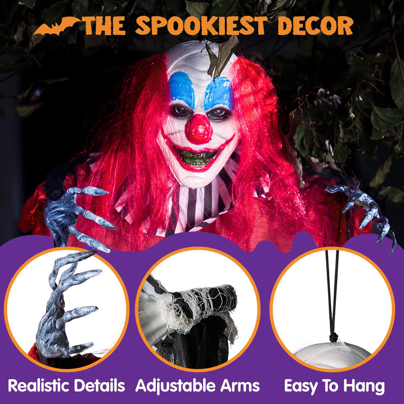 3 Pcs Halloween Hanging Clowns Decorations, one 47in, Two 35.4in Scary Hanging Clowns in Varies Colors