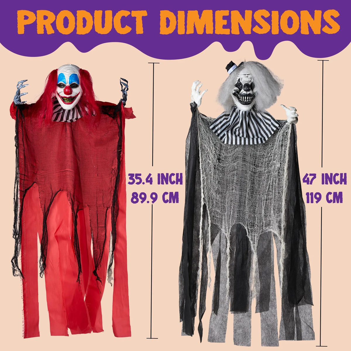 Halloween Hanging Clowns Decorations 60 Hanging Clown with Creepy Sound and LED Eyes Hanging Decoration for Haunted House Prop Décor, Halloween Outdoor Indoor Decor