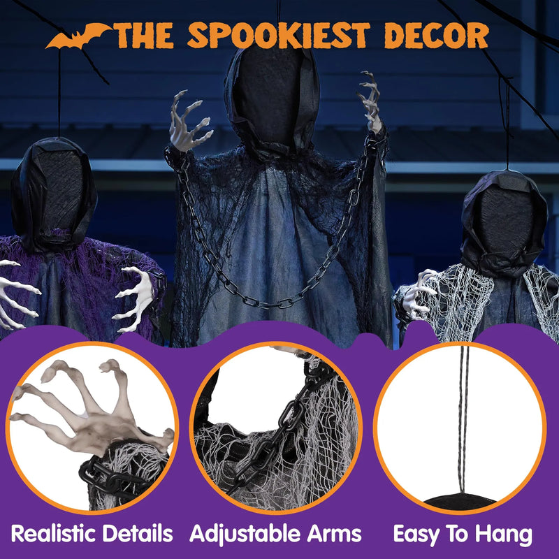 3 Pcs Halloween Hanging Grim Reapers Decorations, one 47in, two 35in Faceless Hanging Ghost