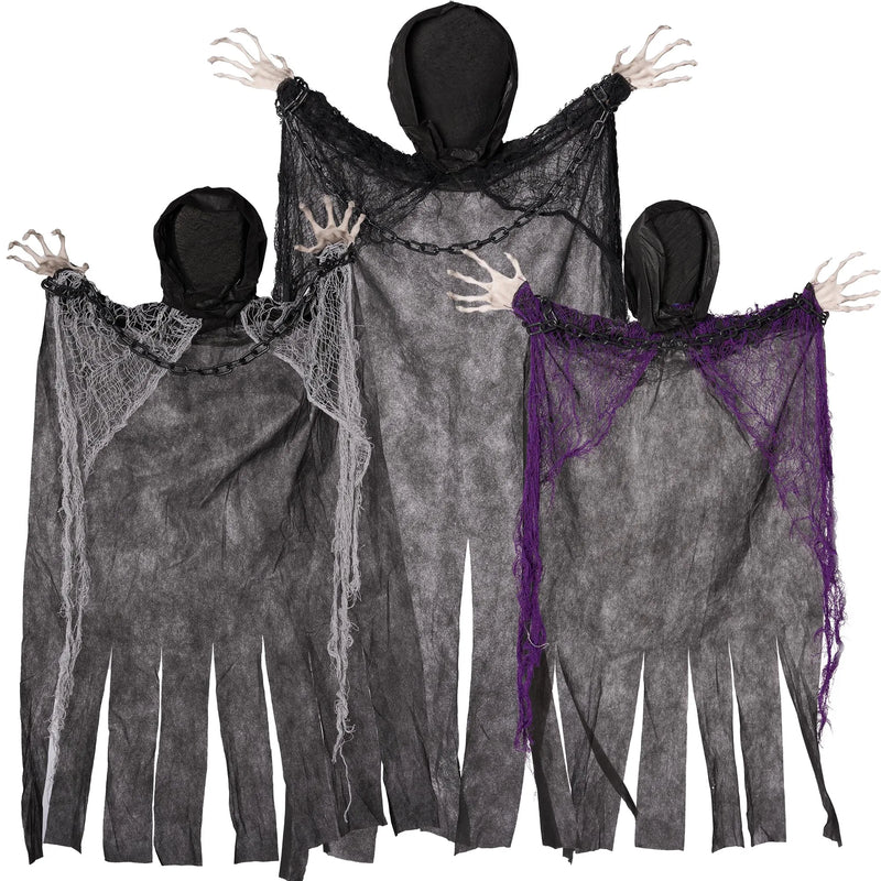 3 Pcs Halloween Hanging Grim Reapers Decorations, one 47in, two 35in Faceless Hanging Ghost