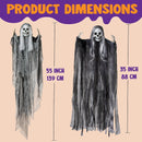 3Pcs Halloween Hanging Grim Reapers, One 55in, Two 35in Skeleton Flying Ghosts