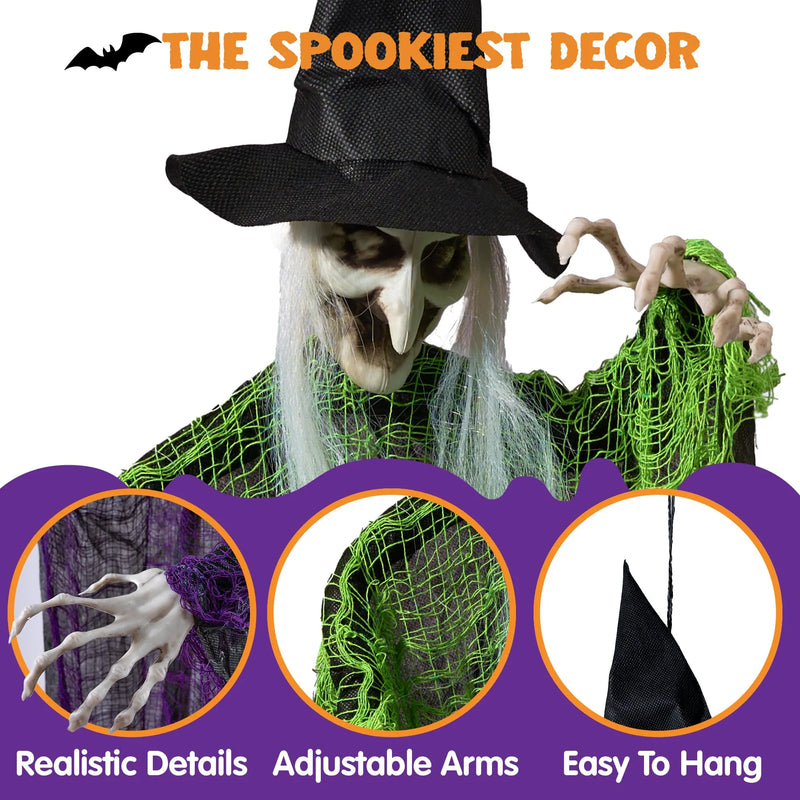3 Pcs Halloween Hanging Witch, one in 47in and Two in 35.4in Witch for Halloween Indoor/Outdoor Decorations