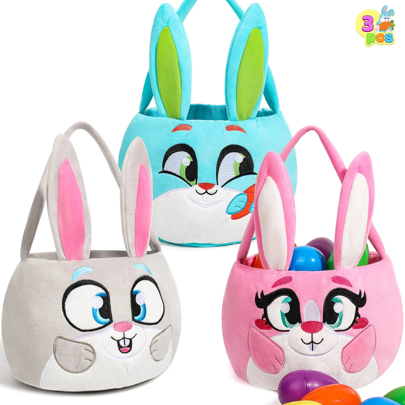 3Pcs Plush Bunny Easter Basket with Long Ear