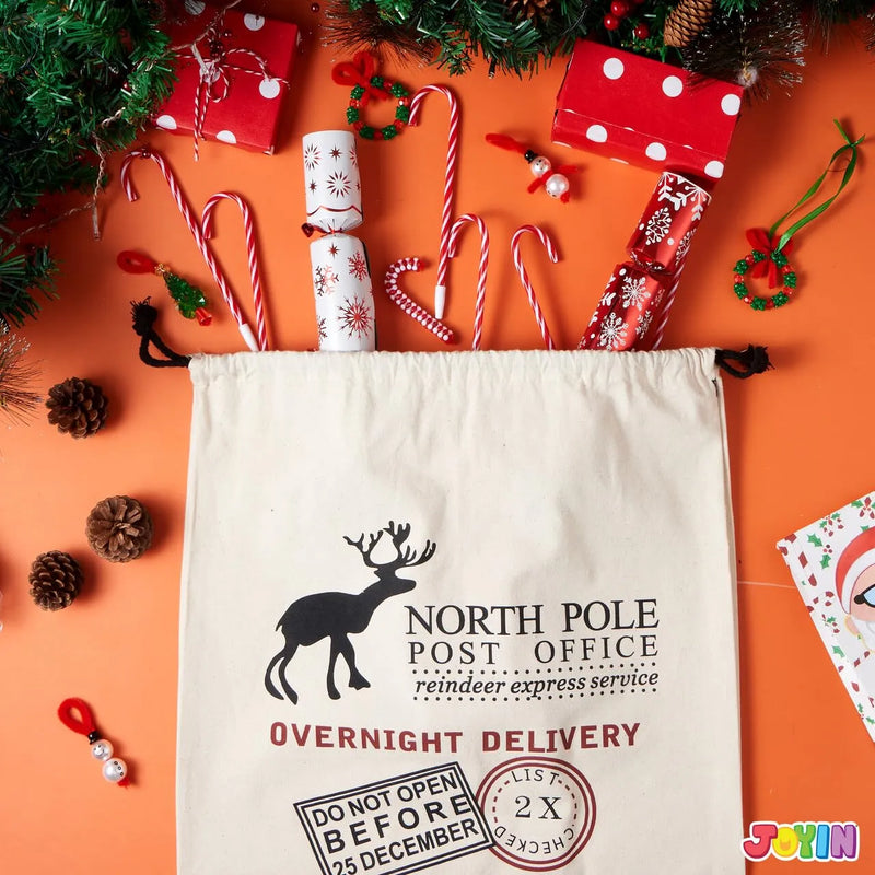 3Pcs Santa Burlap Sack Christmas Gift Bags with Drawstring 26in x 19in