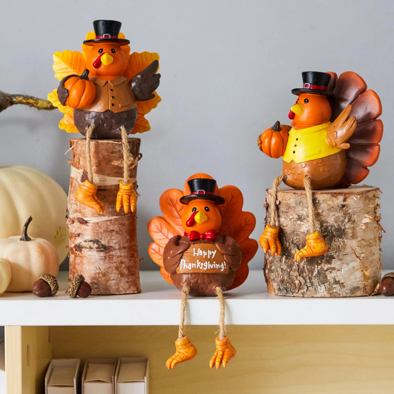 3 Pcs Thanksgiving Turkey Tabletop Centerpieces, Resin Turkey Fall Figurine