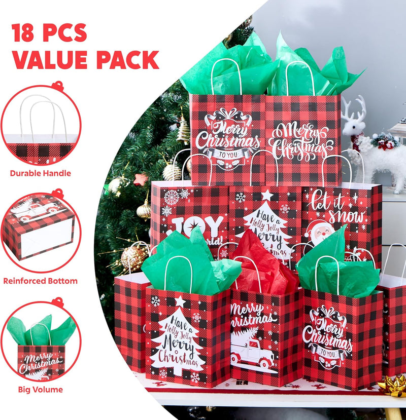 18 PCS Christmas White Kraft Bags with Handles