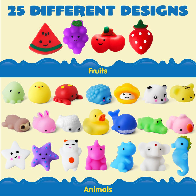 Random 25 Pack Mini Squishy Mochi, Party Favors for Kids