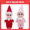 2PCS Christmas Tiny Elf Plush Doll, Red Pink