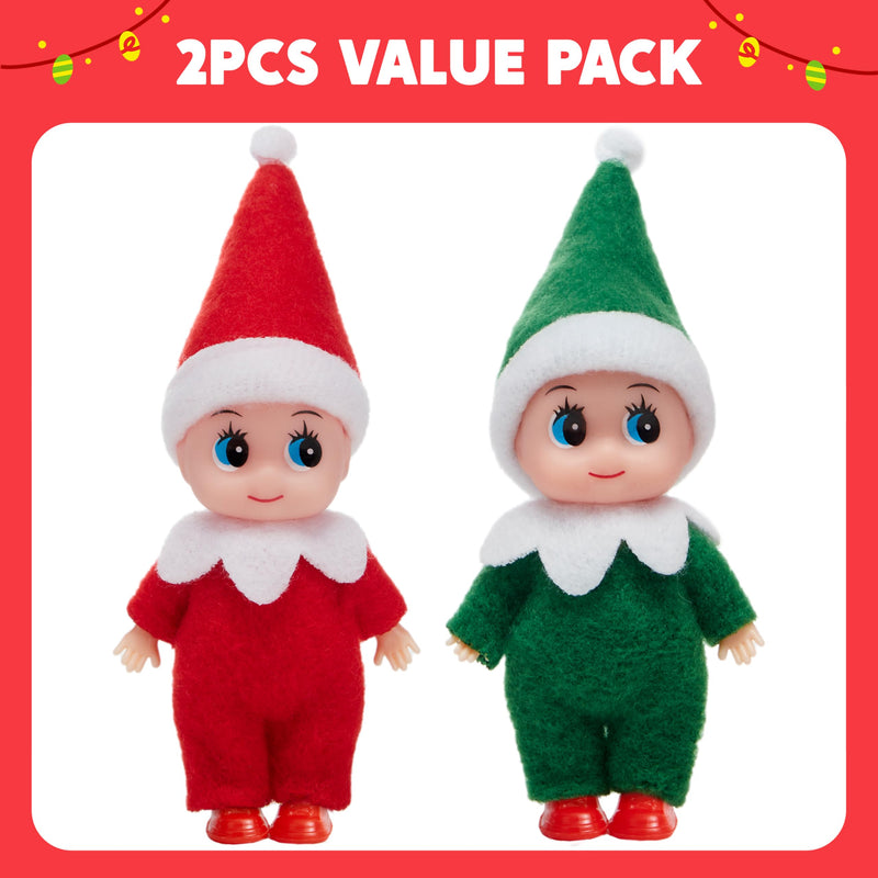 2PCS Christmas Tiny Elf Plush Doll, Red Green