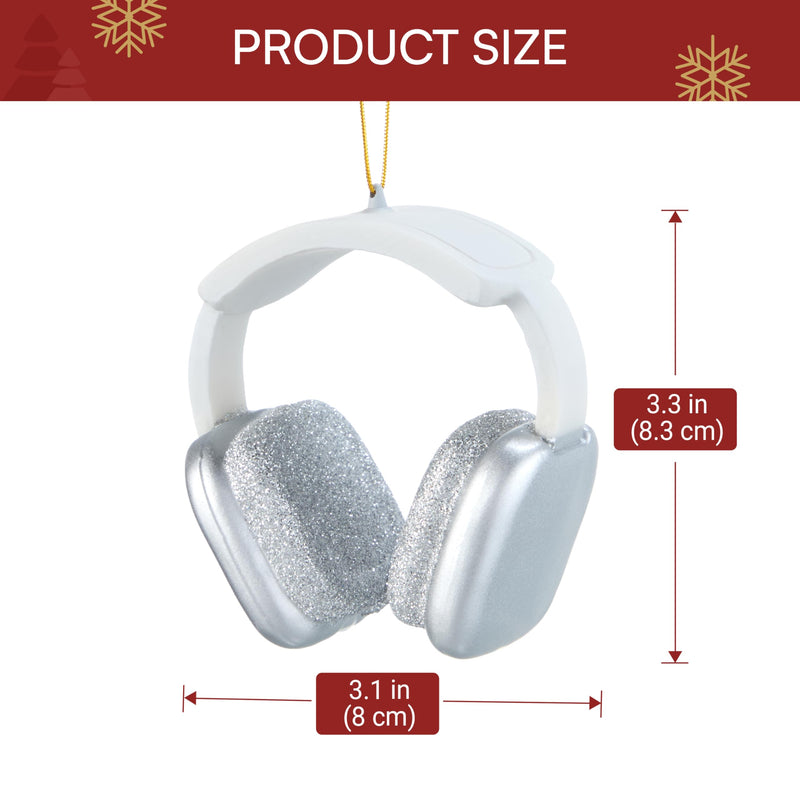Mini Christmas Silver White Headphone Glass Ornament