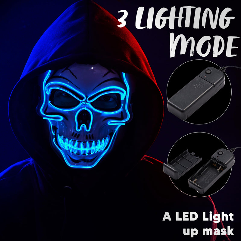 Halloween LED Skull Mask with Light Up Gloves, Blue