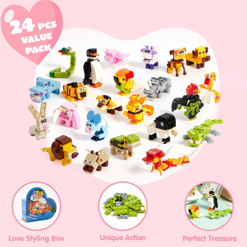 Animal Building Blocks Valentines Heart Boxes Filled for Kids Valentines Cards
